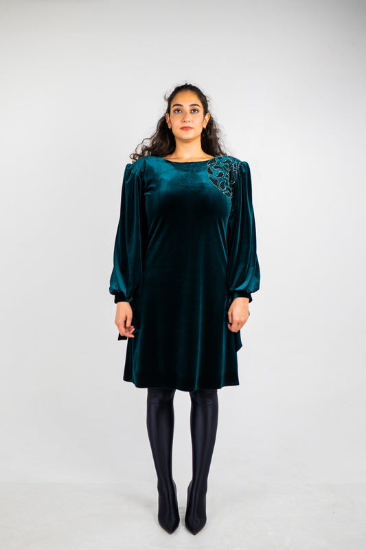 The Aurora Dress in Petrol Green