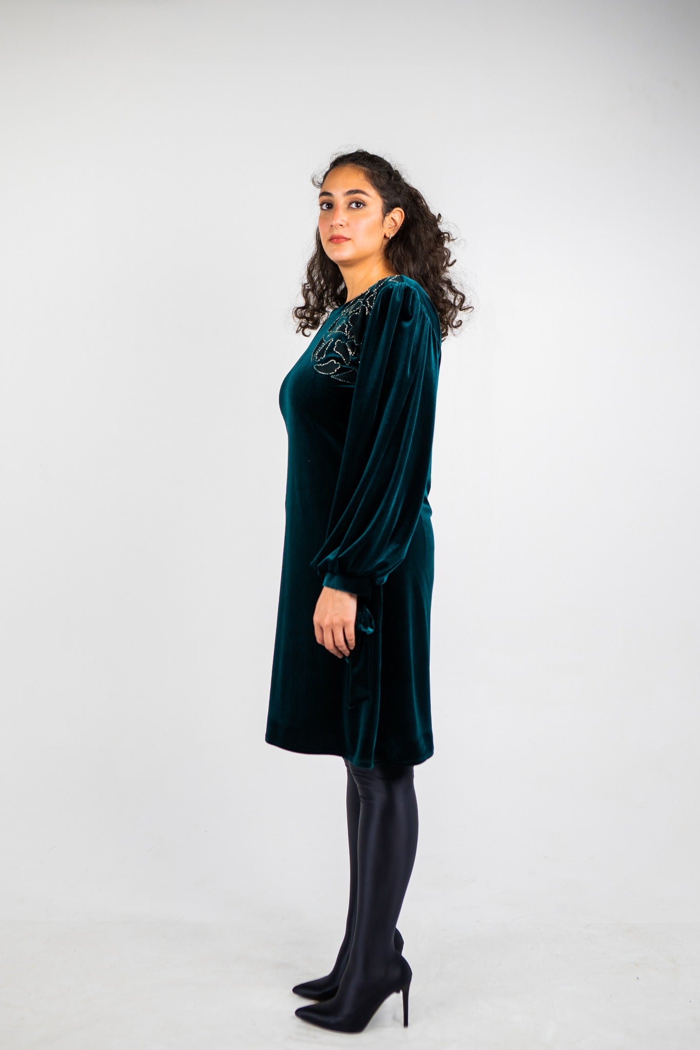 The Aurora Dress in Petrol Green