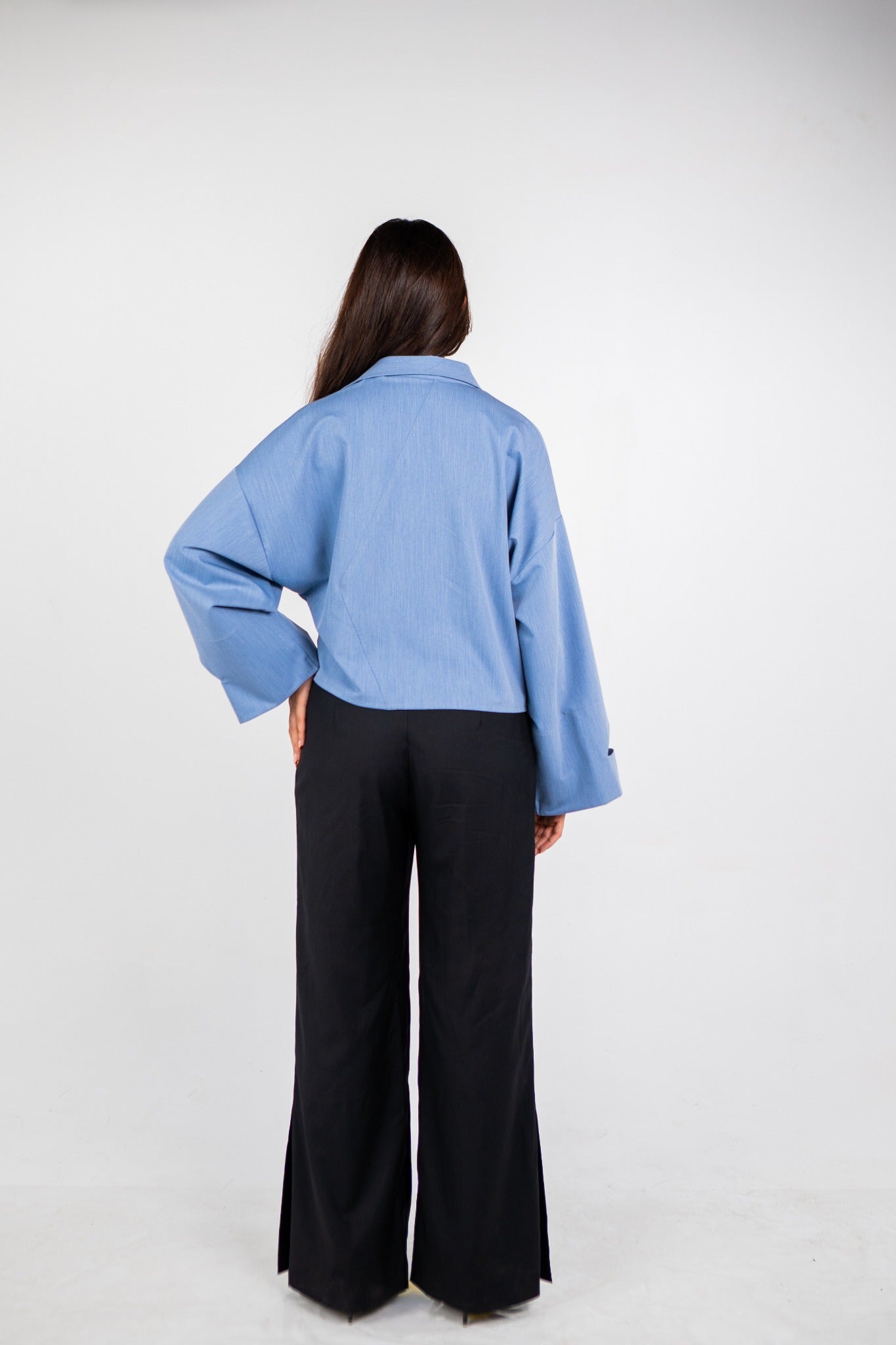 The Echo Cropped Shirt in Blue