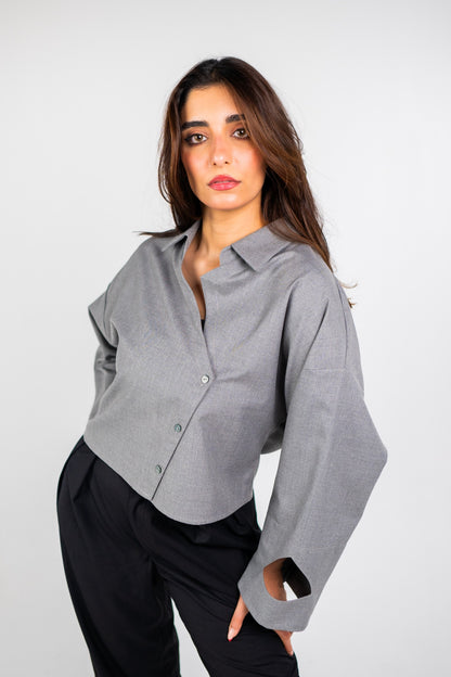 The Echo Cropped Shirt in Gray